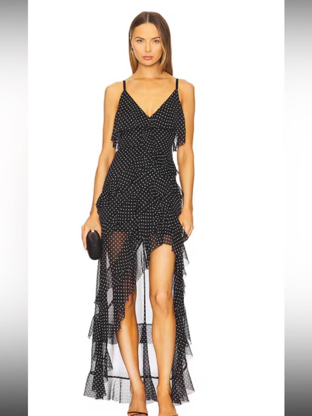 ALICE + OLIVIA Laverne Lace Up Dress in Black & Off White Polka Dot